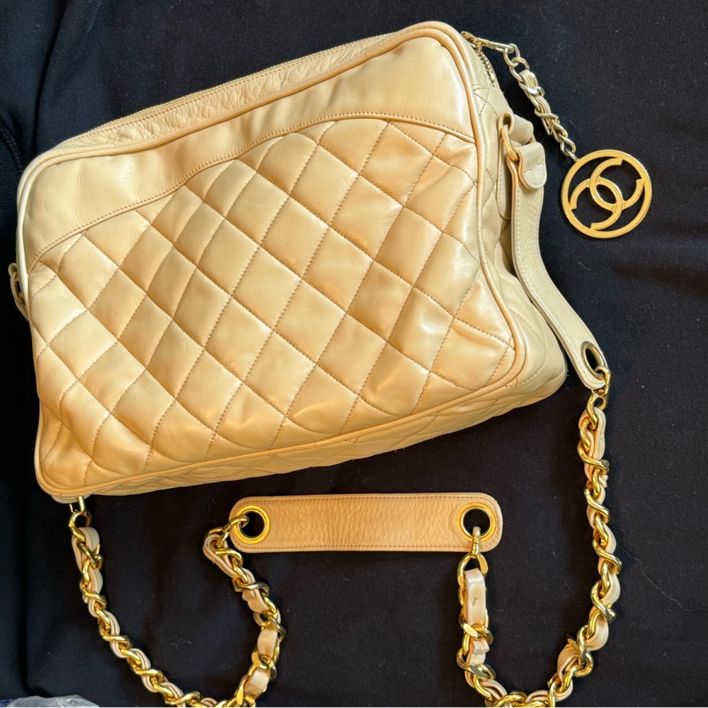 Authentic cream beige CHANEL matelasse quilted single chain shoulder bag - Picture 14 of 16